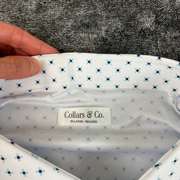 Collars and Co Relaxed Fit Polo Short Sleeve Geometric White Men's 3XL - Picture 3 of 11
